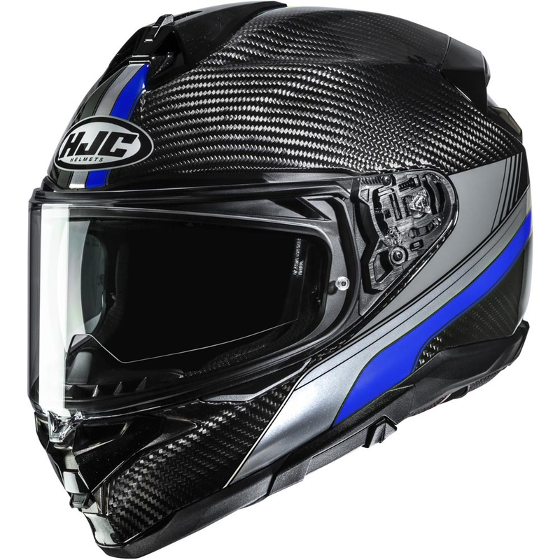 Casque intégral moto HJC F72 Carbon Eos MC2 noir et bleu
