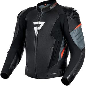 Veste de moto en cuir Veloce noir et rouge fluo de Rebelhorn