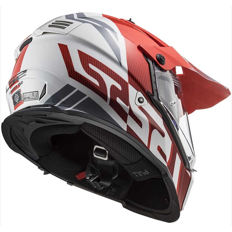 Casque d'enduro LS2 MX436 Pioneer EVO Evolve blanc-gris-rouge