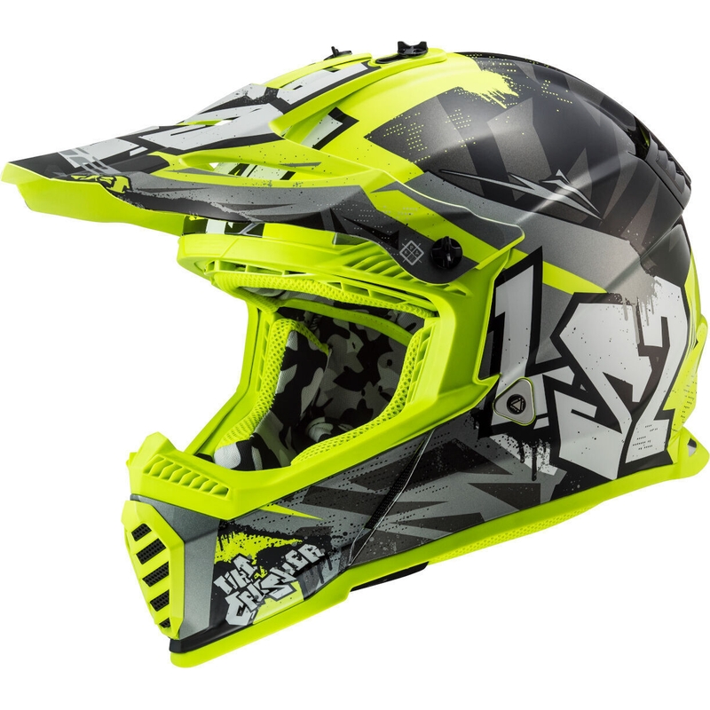 Casque motocross enfants LS2 MX437 Fast Evo Mini Crusher noir-jaune fluo