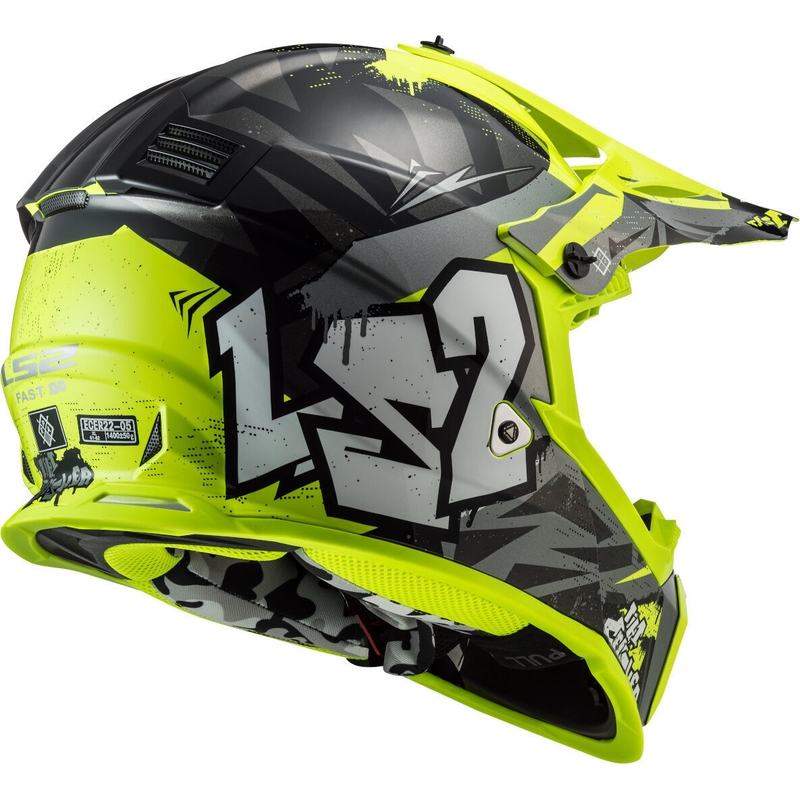 Casque motocross enfants LS2 MX437 Fast Evo Mini Crusher noir-jaune fluo