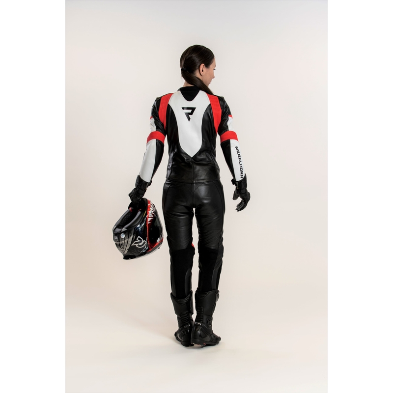 Combinaison moto Rebelhorn Rebel noir-blanc-rouge fluo pour femme soldes