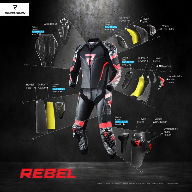 Combinaison de moto Rebelhorn Rebel noir-blanc-jaune fluo soldes