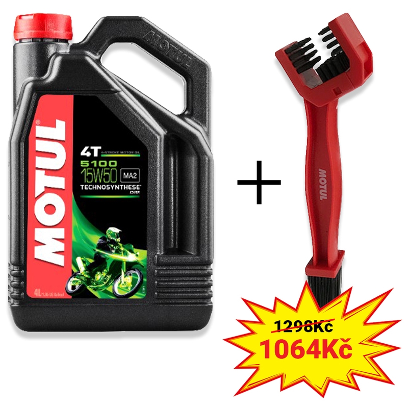 Kit d'huile Motul 5100 Ester 15W-50 (4 L) + brosse de nettoyage de chaîne
